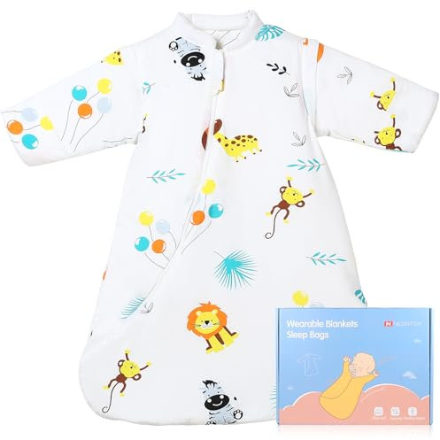 NesriToy Baby Schlafsack Winter, 𝟏𝟎𝟎% Baumwolle 𝟑.𝟓 𝐓𝐎𝐆 Babyschlafsack Kinder, Löwe Schalfsack Schlafanzug Baby Winter mit Abnehmbaren Ärmeln für Neugeborene