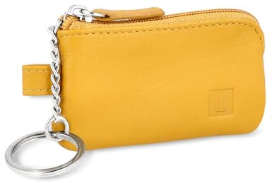 LEDEROW Schlüsseletui Leder Gelb mit Reißverschluss Damen und Herren - Mini Schlüsselmäppchen klein Schlüsseltasche für Motorradschlüssel, Wohnungsschlüssel Schlüssel (Gelb)