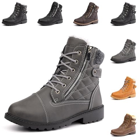 Hitmars Stivali Invernali Donna Stivaletti da Neve Scarpe Snow Boots Caldo Stringati Scarponi Trekking Antiscivolo Grigio EU 39