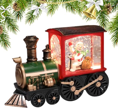 Leuchtendes Weihnachtszug-Dekor - Leuchtende Schneekugel, dekorativer Weihnachtsmann-Zug,Tischdekoration für Arbeitszimmer, Garten, Wohnzimmer, Schlafzimmer, Auto, Vitrine