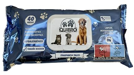 Quibropets Toallitas Húmedas con Talco para la Higiene de Patas de Perros y Gatos - Limpieza Profunda y Efectiva en un Solo Paso - Limpiador de Patas para Mascotas - 40 Unidades.