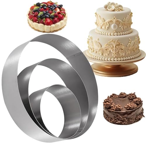 3 Anelli per Torta,Set di Anelli per Torta, Anello per Torta in Acciaio Inossidabile, Anello per Torta Rotondo, Anello per Torta Fisso, Stampi da Forno, per Crema, Torte con Motivi