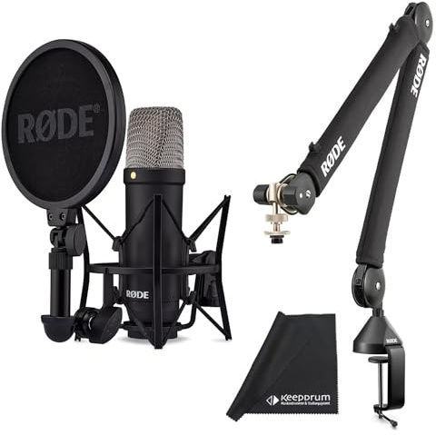 Rode NT1 Signature Black Studio-Mikrofon + PSA-1+ Gelenkarm-Stativ + keepdrum Mikrofasertuch