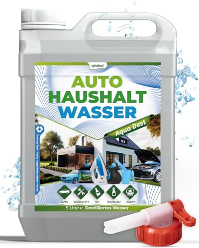 Qindoo Aqua Dest Destilliertes Wasser - Auto Haushalt (5 Liter + Hahn)