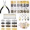 Tanstic 771Pcs 4 Colors Ribbon Ends Fastener Clasps Kit, Bookmark Pinch Crimp Ends with Jump Rings, Lobster Claw Clasps, Chain Extenders, Pendant Charms and Jewelry Pliers for DIY Crafts