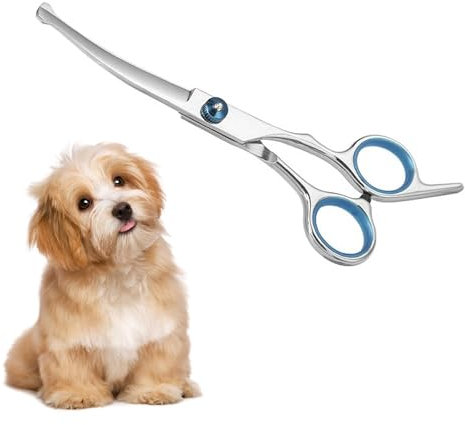 DOETYD Ciseaux de toilettage pour animaux de compagnie, ciseaux de toilettage incurvés supérieurs avec pointes arrondies de sécurité, 17 cm, acier inoxydable, coupe des poils de chat et de chien,