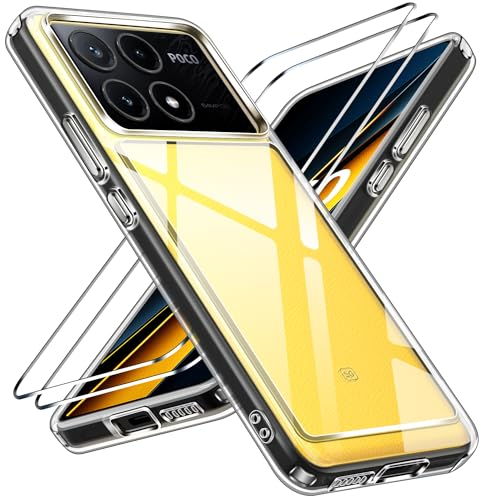 ivoler Nie Vergilbung Klar Hülle für Xiaomi Poco X6 Pro 5G, 1 Handyhülle mit 2 Stück Panzer Schutz Glas, [Militärischer Schutz] Stoßfest Transparent Schutzhülle Dünn Durchsichtige Case