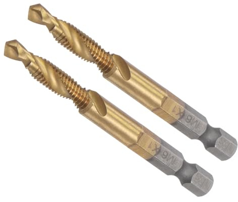 CoCud 2 Pcs Foret-Taraud Combiné Taille de Filetage M6 x 1 Outils Longs | Acier Rapide Revêtu de Titane, Queue Hexagonale de 1/4, pour Aluminium Acier Inoxydable Plastique Long