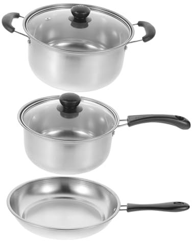 OUNONA Ensemble D'ustensiles De Cuisine En Acier Inoxydable Marmite À Soupe Poêle À Frire Ensemble De 3 Pour