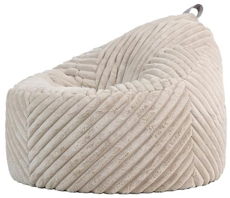 Icon Cocoon Sitzsack Sessel, Beige, Flauschiger Kunstpelzstoff, Sitzsack Erwachsene mit Füllung, Bean Bag, Flauschig Lounge Sessel, Lounge Stuhl, Schlafzimmer, Wohnzimmer, Wohnzimmer Möbel
