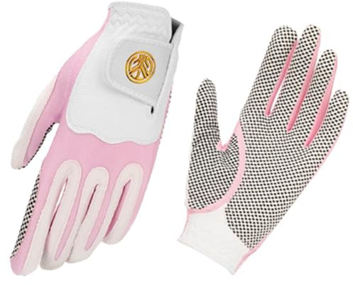 YaoFafa2178 1 Paar Damen-Golfhandschuhe, Weiches, Atmungsaktives PU-Leder mit Rutschfesten Partikeln, Verschleißfest, Waschbar, Outdoor-Sport, Golfzubehör,Pink,XL(Length19.5cm)