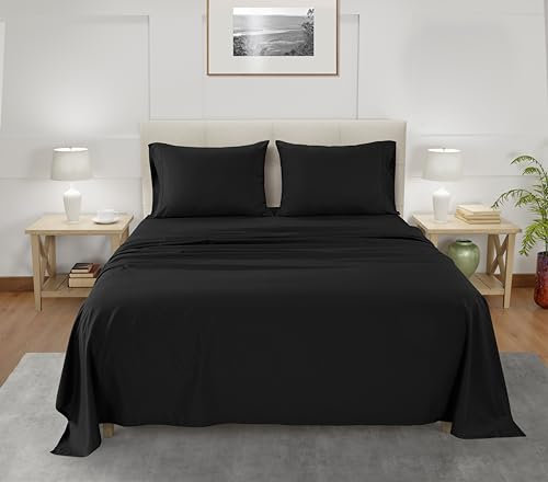 CHATEAU HOME COLLECTION Tencel-Bettlaken-Set, weich, atmungsaktiv, Fadenzahl 300, Oeko-Tex-zertifiziert, Kingsize-Bettlaken, kühlende Bettlaken, passend für Matratzen bis 43,2 cm, Schwarz