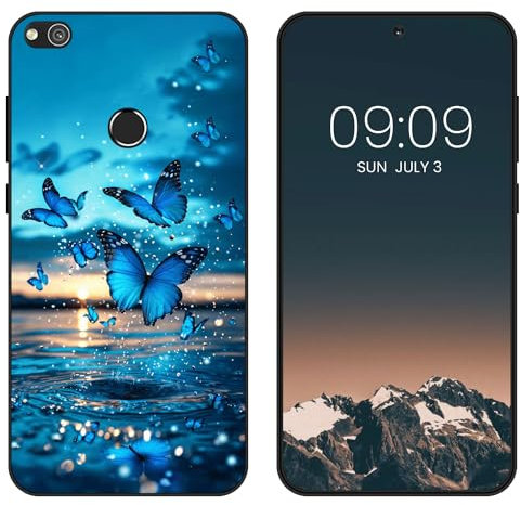WUACYEAMING per Huawei P8 Lite 2017/P9 Lite 2017 Cover,antiurto in silicone TPU morbido antiscivolo custodia protettiva con motivo dipinto nero Carino Moda Protezione Case-farfalla