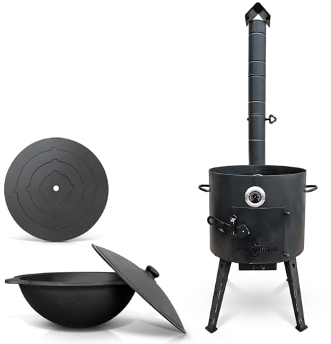 Utschak Uchag Feuerofen Ø 40 cm 2 mm Stahl Herdplatte 4mm Kazan 12 L runder Boden mit Thermometer Учак Учаг Uchag Asia (Set 502)