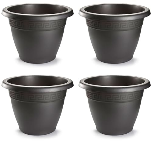 Tradineur - Pack de 4 Macetas Redonda Terracota - Fabricado en Plástico - Macetero Apto para Exterior e Interior del hogar - Ø 25 cm - Color Antracita