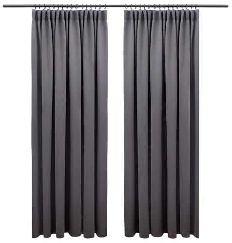 Blumtal Verdunklungsvorhänge Kräuselband 140x295 cm im 2er Set - Oeko-TEX zertifizierte Vorhänge Blickdicht - Verdunklungsvorhang - waschbare Vorhänge mit Kräuselband für Schiene in Antrazit