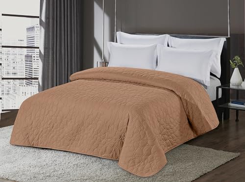 FEBE Tagesdecke Bettüberwurf Braun 200x220 cm Überwurfdecke Sofadecke Sofaüberwurf Flauschig Mikrofaser Zimmer Deko Throw Blanket