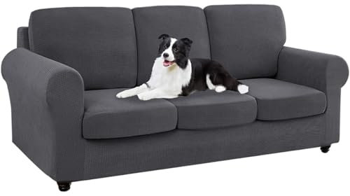 SYLC Ektorp Sofabezug Mit Separaten Sitzkissenbezug Und Rückenlehnenbezug Stretch Jacquard, Geteilt SofaÜberwürfe Anti-Rutsch Sofahusse Überzug (Darkgrey,Sofa+3 Seats+3 Backs)