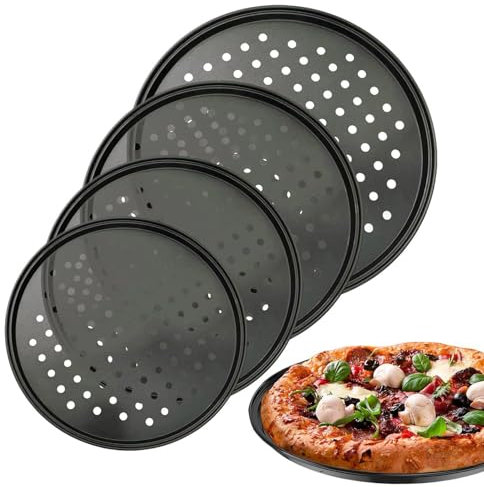 Pizza Backblech 4-teiliges Backzubehör Set mit Antihaftbeschichtung für die
