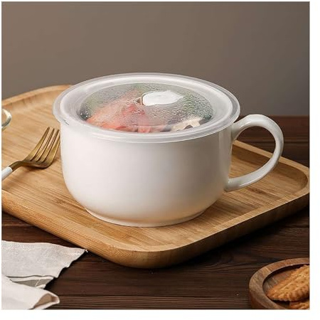 HANSULAN Groß Suppentassen Kaffee Tassen Mit Henkel, 1000 ml Keramik Suppenschüsseln Breit Haferflocken Frühstückstasse Für Kaffee Milch Eiscreme Getreide Teetassen-mit Deckel-1000ml