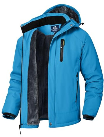 Rdruko Skijacke Herren Winterjacke Snowboardjacke Warme Fleece GefüTtert Winter Jacke Wasserdicht Funktionsjacke Männer Outdoor Wanderjacke mit Kapuze-Blau L