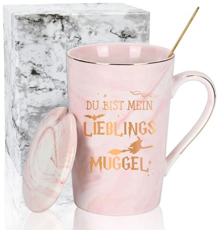 CHUIN DRUCK Kaffee Tasse mit Spruch Du bist mein Lieblings Muggel - Kaffeetasse als Zauberhafte Geschenk für Fantasy Fans Freunde/in Geburtstaggeschenk Weihnachtengeschenk, 400ml Rosa