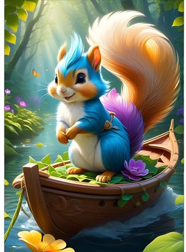 GDYEEH 5D Buntes Eichhörnchen Diamant Painting Pictures, DIY Blumen Diamant Art Painting Kits, Boot Diamond Painting Set for Adults Anfänger, Mosaic Making, Diamond Painting for Home Decor 30x40cm