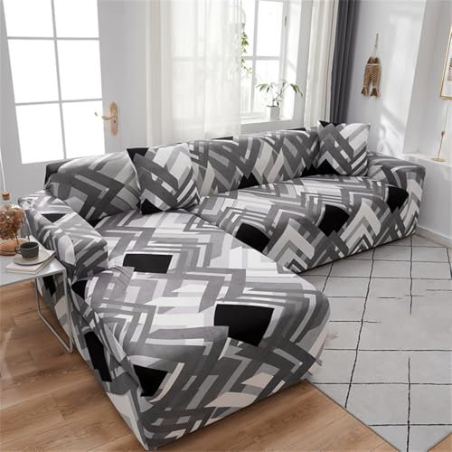 Hndudnff Bedruckter Couchbezug, L-Form, Ecksofa, Büro, bequemer Sofabezug, elastische Schonbezüge, 7 Stück, 2-Sitzer, 145–185 cm
