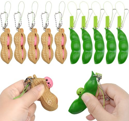 AIZHAZHA Fidget Toys Petit Pois, Lot Porte Clef Squishy, 10 Pièces Porte clé Cacahuète Haricots, Jouets Anti-Stress, Anti Stress Réduit L'Anxiété et Le Stress, pour Enfant Adultes