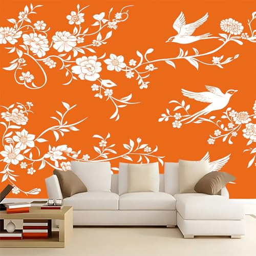 Tapete 200 x 140 cm tapeten, Vliestapeten für Schlafzimmer Büro und Wohnzimmer Einfache Blume Schwalbe Muster tapeten Orange Schwarz Moderne Tapete Wanddeko