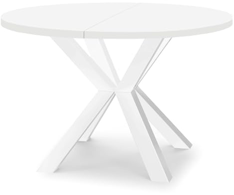 Dekori Möbel Runder Ausziehbarer Tisch für Esszimmer RAL mit Holzbeinen, Skandinavischer Stil, Durchmesser Varianten von : 90 bis 220 cm (Weiß, 90/140 cm)