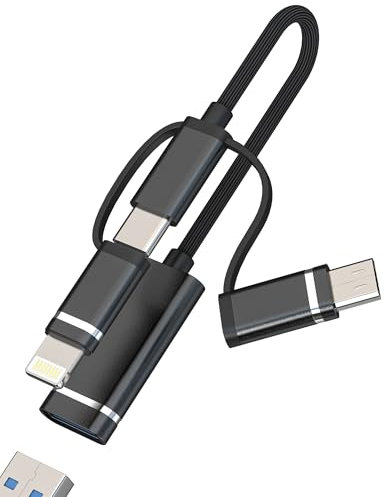 Adaptador USB C Lightning Micro USB a USB 3 en 1 para iPhone 16 15 14 13 Pro Max Cle OTG 3.0 Disco duro externo Flash Drive para iPad Android Smartphone Stick para Apple Enchufe Portátil