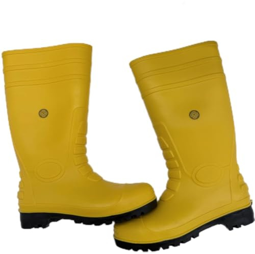 bauCompany24 Profi Sicherheitsstiefel S5 SRA Gelb – Wasserdichte Arbeitsstiefel mit Stahlkappe & Durchtrittschutz, Gr. 44 / Paar PVC/Nitril Gummistiefel rutschfest EN ISO 20345