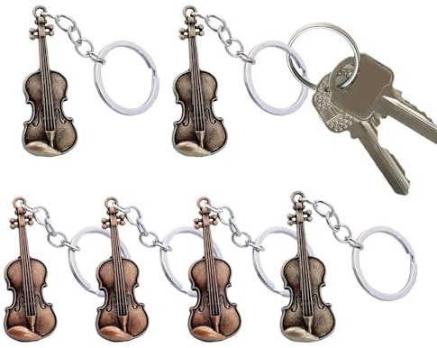 Teksome Kleinster Geigen-Schlüsselanhänger, Miniatur-Geigen-Schlüsselanhänger, 6X Anhänger aus Legierung, Kreativer, einzigartiges Schlüsselanhänger-Zubehör, modischer