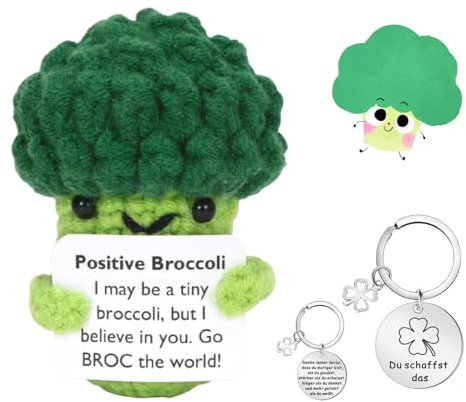 1 Ensemble Peluche Positive Tricotés Créatifs Positivi Poupée Tricotée Avec des Cartes Positives Avec Pièce de Monnaie Porte-Bonheur et Housse en Cuir Positive Peluche Amusants Créatifs et Relaxants