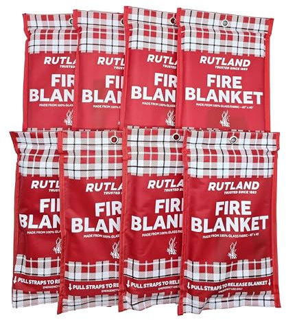 Rutland Feuerlöschdecke für Zuhause und Küche, Notfall, 8 Stück, 101,6 x 101,6 cm, Fiberglas-Feuerlöschdecke, Sicherheit für Grillen, Camping und Boote