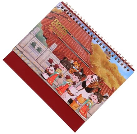 SEWACC Kreativer Cartoon Tischkalender Stehender -kalender Im Chinesischen Stil Handgezeichnet Mit Doppelter Spiralbindung Für Einfaches Blättern Für Büro Und Zuhause