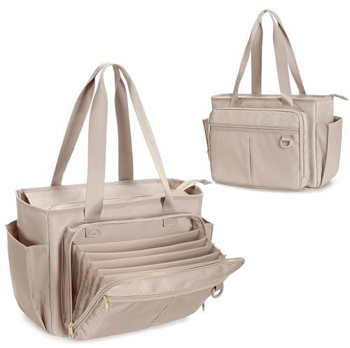 Prokva Bolsa de Mano para Profesores con bolsillo Organizador de Archivos de Acordeón, Bolsa Grande de Trabajo para Profesores para Mujeres, Gris (diseño de patente)