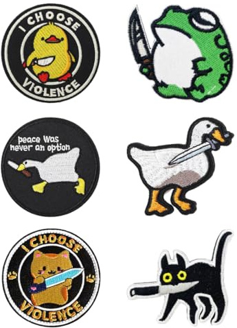 6 Pieces Cute Duck Bite Knife Embroidered Appliques Funny Hook Loop Removable Armband Tactical Fastener Military Flag Patch for Backpacks,Vest,Clothes,Dog Harness,Jacket,Jeans,Hats