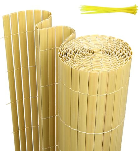 Jaxguom PVC Sichtschutzmatte, 90 x 800cm Sichtschutzzaun mit DREI Rippenverstärkungen und Kabelbindern, Windschutz Balkon Sichtschutz Wetterfest, für Zaun Garten Terrasse, Bambus