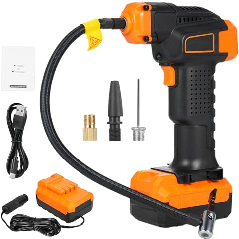 20V Cordless Tire Inflator Fast Air Compressor, 150PSI Portable Handheld Air Pump with 5 x 2000mAh Rechargeable Battery, 12V Car Power Adapter, Digital Pressure Gauge, LED Light, Auto-Off Function
