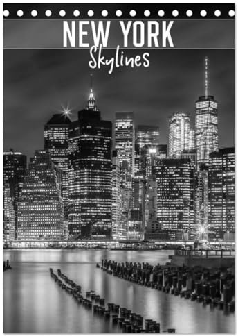 NEW YORK Skylines (Tischkalender 2026 DIN A5 hoch), CALVENDO Monatskalender: Urbane Impressionen in monochrom (CALVENDO Orte)