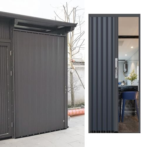 GLFNB Porte accordéon extérieure pour sous-Sol/Portes Pliantes intérieures avec Serrure et clé, Portes Pliantes en Aluminium Personnalisables, Porte accordéon Grise Peu encombrante (55,9 x 203 cm)