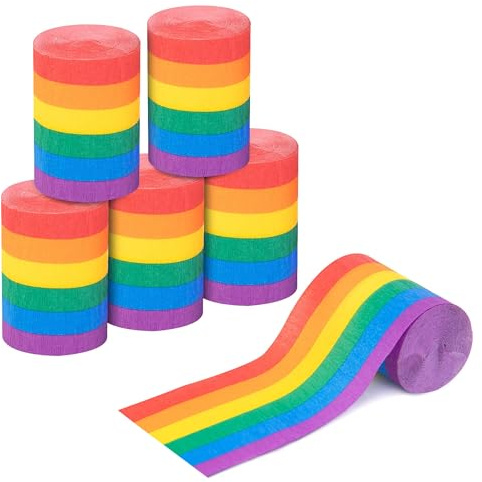 6 Rollen Regenbogen Krepppapier Bunt, Krepppapierrollen-Set, Bunte Kreppbänder Luftschlangen für Party Deko, Hochzeit, Geburtstag, Pride, DIY Basteln, Karneval, Festival(10 M X 6 CM)