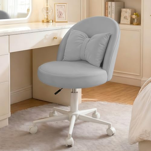 XUEGW Schreibtischstuhl aus Samt mit Kissen, verstellbare Höhe, armlos, Bürostuhl, weiche Polsterung, Make-up-Stühle, moderner Akzent, Schminkstuhl für Zuhause, Büro, Schlafzimmer