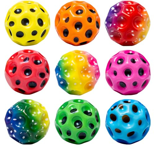 Pilikoll 9 Stück 6cm High Bounce Hole Ball Hohe Springender Gummiball Bounce Balls Mondball Jumping Space Balls Hohe Springender Bouncing Ball Springball für Kinder Party Geschenk