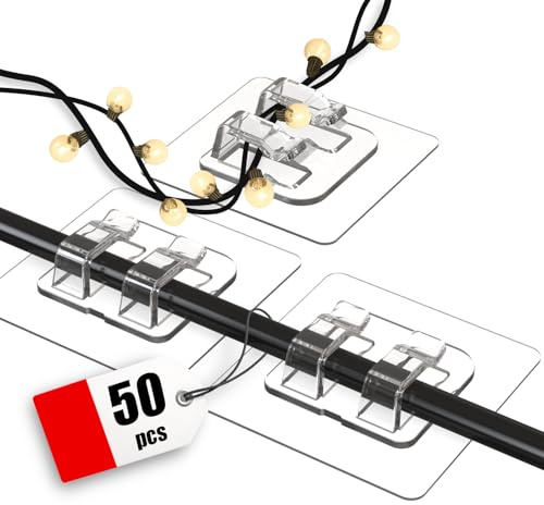Latoxcaa 50pcs Outdoor Light Hooks, Strong Adhesive Hooks for Fairy Light Clips, Sticky Cable Organizer Hook, Indoor Light Clips for Hanging Christmas Lights, Wall Cable, String Lights, Decorations