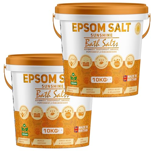 Scented Epsom Bath Salts 20kg - Sunshine with Rosemary, Grapefruit, Orange & Other Essential Oil | 100% Natural Magnesium Sulphate | Infused Bath & Foot Soak for Sleep, Stress Relief & Muscle Recovery