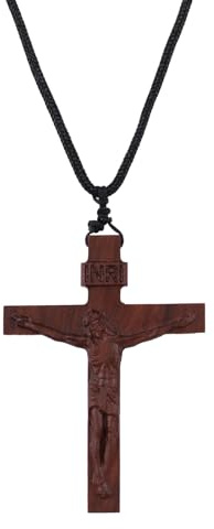 Holzkreuz-Halskette für Herren, katholischer Kruzifix-Anhänger, Jesus, Holzkreuz-Halsketten, Kruzifix-Dekoration, Geschenk für katholische