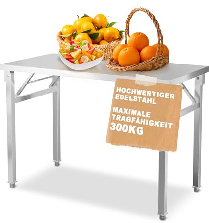 XMTECH Edelstahl Arbeitstisch S - 100x60x85cm klappbar, 300 kg belastbar, Küchentisch/Zubereitungstisch/Werkbank für Küche, Restaurant, Bar, Catering mit verstellbaren Füßen